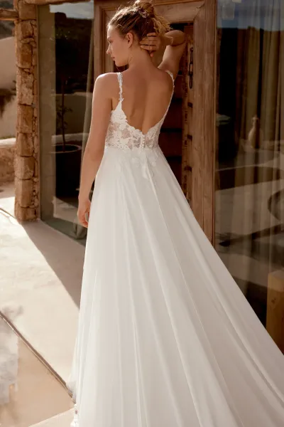 robe de mariée mousseline dos plongeant 