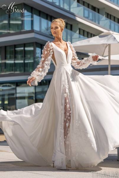 * Robe de mariée en mousseline modèle  Thalia 2026 créateur MS Moda chez Vérona Sposa sur Marseille