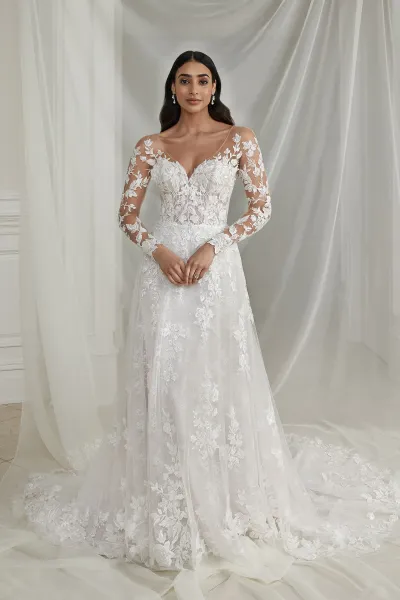 Robe de mariée princesse manches longues illusion bohème Justin Alexander à Marseille
