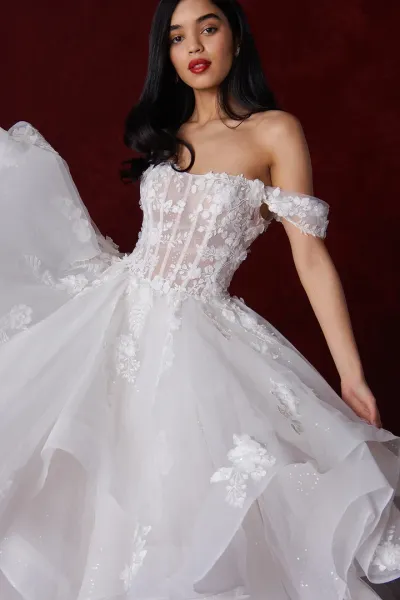 Hyacinth Robe de bal avec jupe à volants en tulle pailleté et corsage transparent